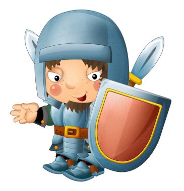 Karikatür komik knight mızrak ve kalkan - çocuklar için illüstrasyon izole - ile