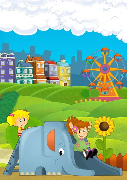 Bambini al parco giochi illustrazione — Foto Stock