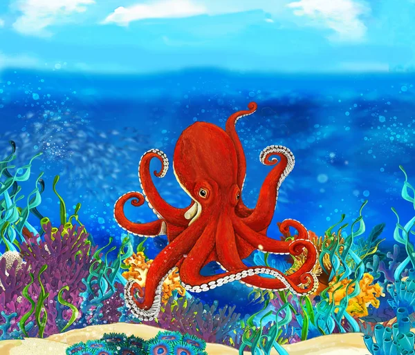 Cartoon octopus close up underwater