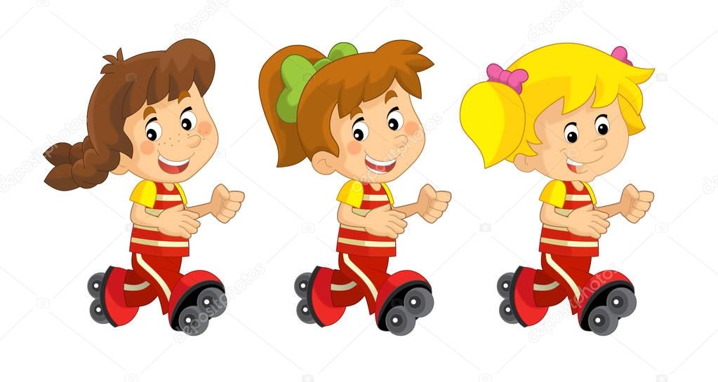 young girls running - roller skates 