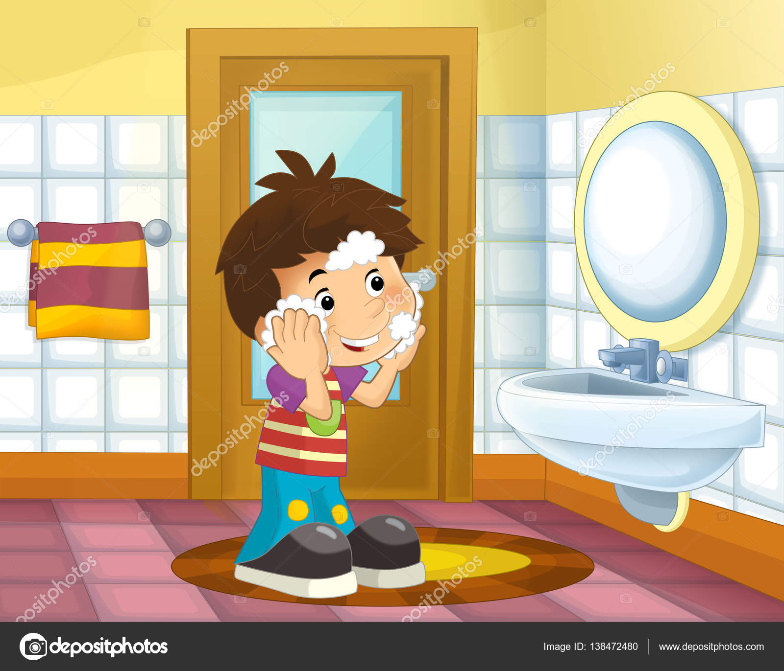 Young boy standing and washing up face Stock Photo by ©illustrator_hft 138472480 Young boy standing and washing up face Stock Photo by ©illustrator_hft 138472480