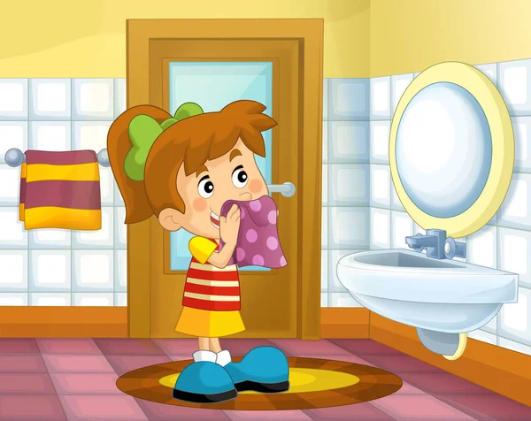 Cartoon kid i badrummet - flicka — Stockfoto
