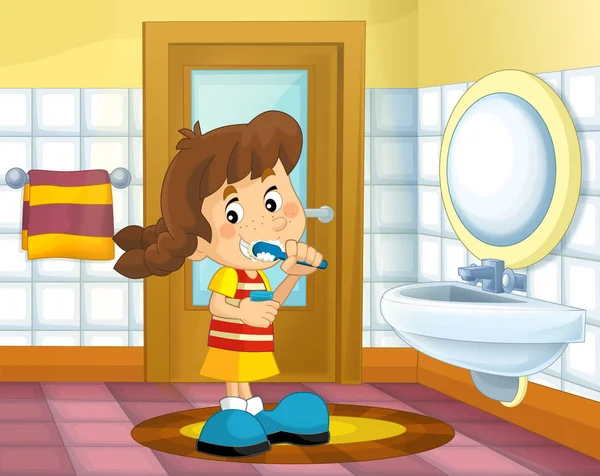 Cartoon kid i badrummet - flicka — Stockfoto