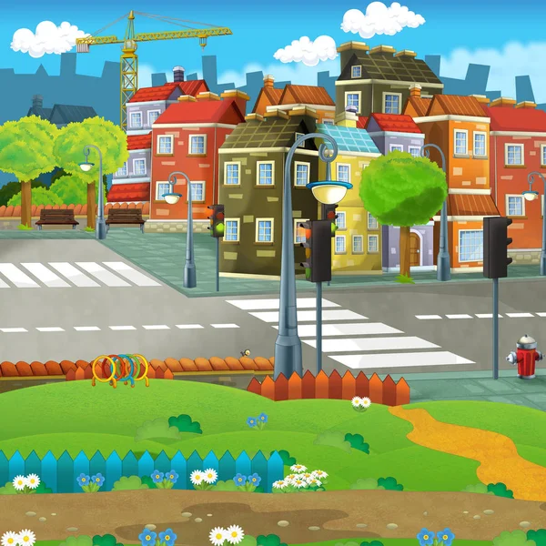 さまざまな使用 子供のための図の都市ステージの漫画シーン — ストック写真