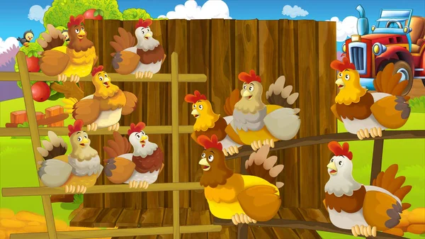 Glada kycklingar på gården — Stockfoto
