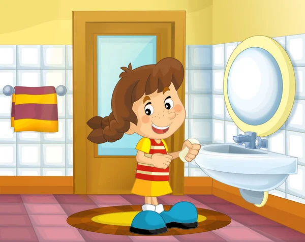 Dibujos animados niño en el baño - chica —  Fotos de Stock