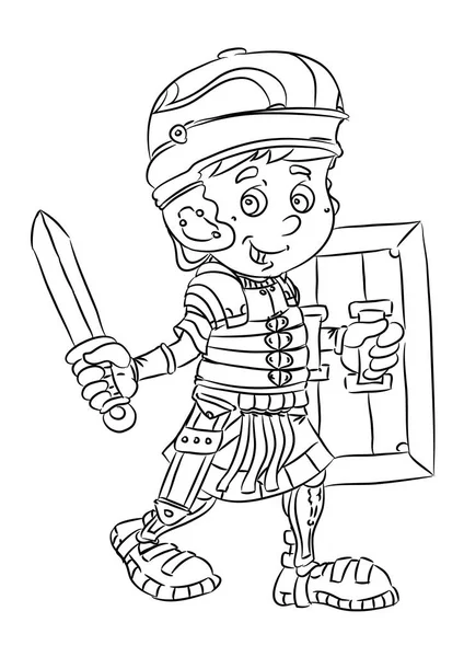 Cartoon roman soldier with sword and shield — Stock Vector