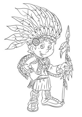 Kızılderili ayakta mızrak ile çizgi film