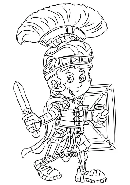 Soldat romain commandant avec épée et bouclier — Image vectorielle