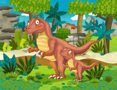 karikatür mutlu dinozor raptor ile çocuk - illüstrasyon çocuklar için