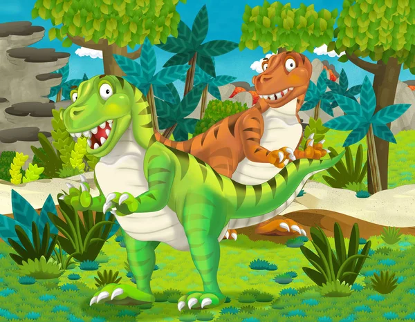 Karikatury dvojice dinosaurů tyranosauruses — Stock fotografie