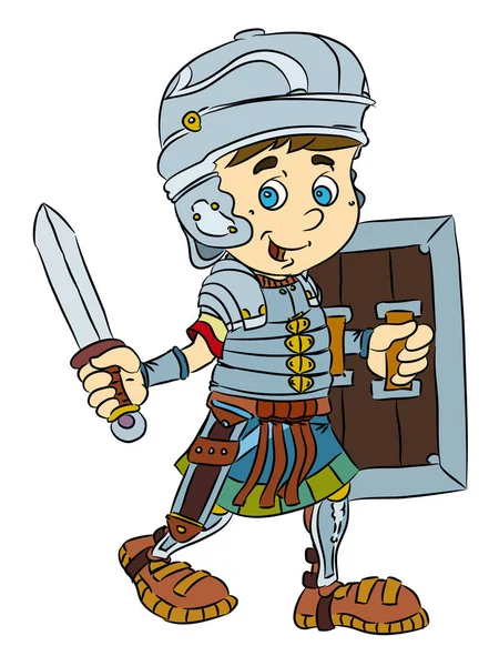 roman soldier standing with sword and shield