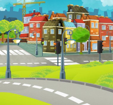 bir şehir sahne için farklı kullanım - illüstrasyon çocuklar için çizgi film sahne 