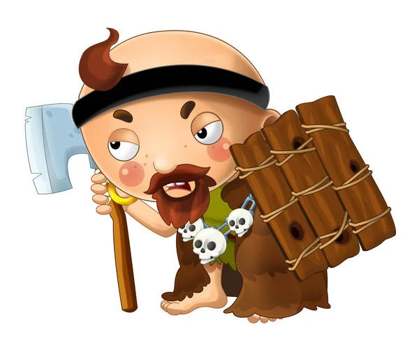 Barbarian warrior holding axe and shield — Stock Photo, Image