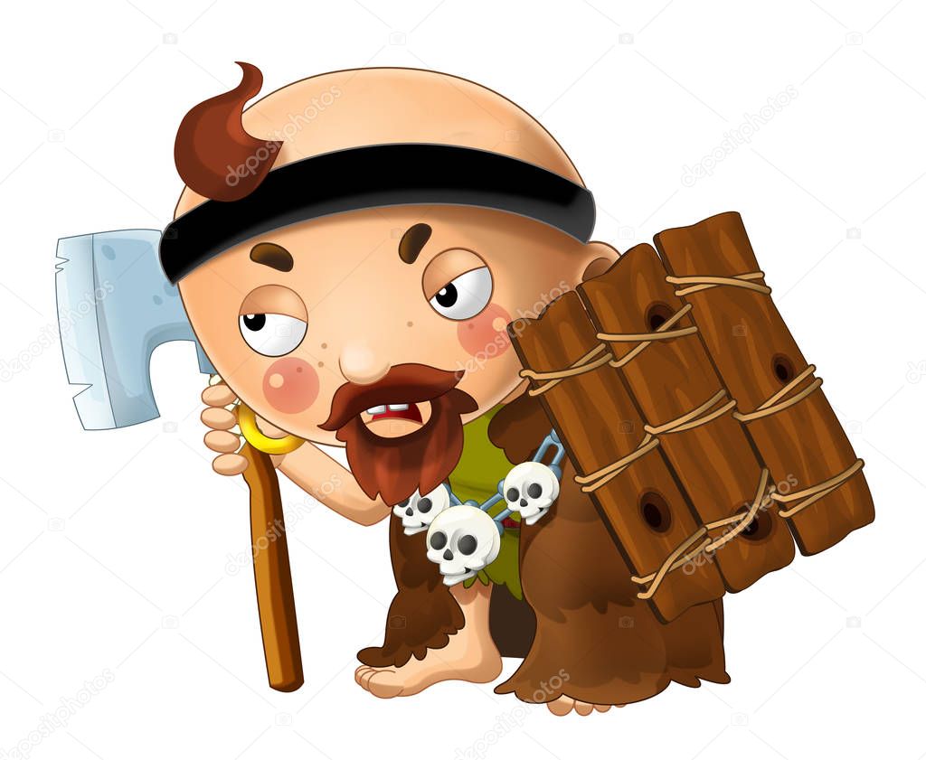 barbarian warrior holding axe and shield