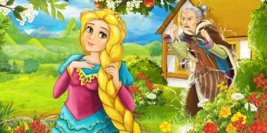 çizgi film çiftlik sahne korkunç cadı şimşekler bazı Prenses - illüstrasyon çocuklar için önünde yapma ile