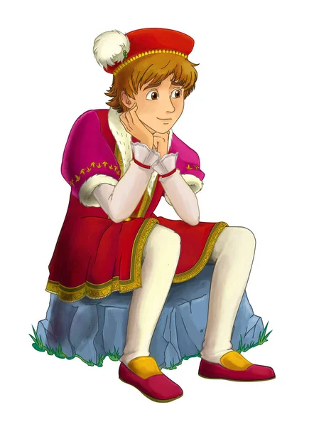 Хлопчик принц сидить на скелі — стокове фото