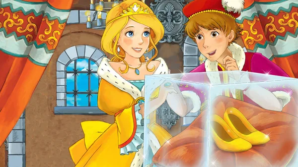 Принц и принцесса говорят золотые туфли — стоковое фото