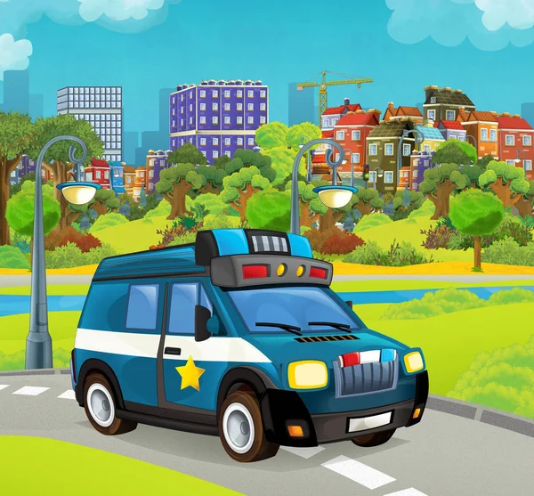 Etapa de dibujos animados con camión vehículo de policía — Foto de Stock