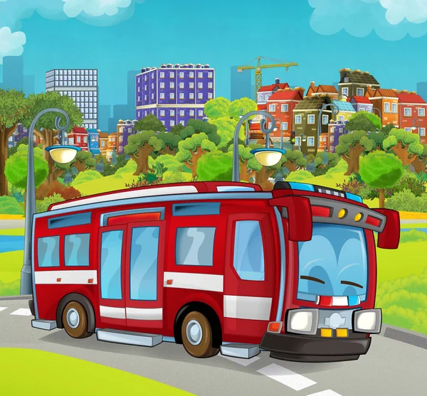 Cartoon scenen med lastbil för brandbekämpning — Stockfoto