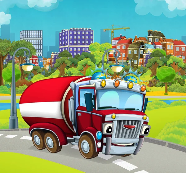 Etapa de dibujos animados con camión para la lucha contra incendios — Foto de Stock