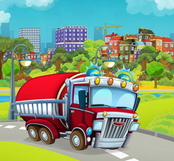 Etapa de dibujos animados con camión para la lucha contra incendios — Foto de Stock