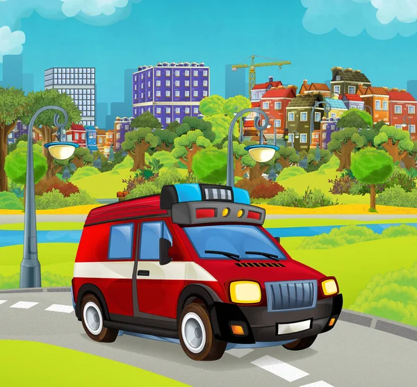 Cartoon stage with truck for firefighting — Stock Photo, Image