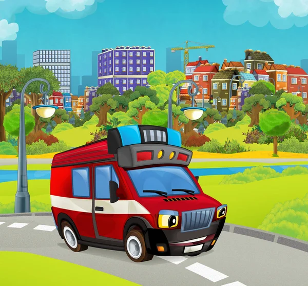 Γελοιογραφία σκηνή με το φορτηγό για πυρόσβεση — Φωτογραφία Αρχείου