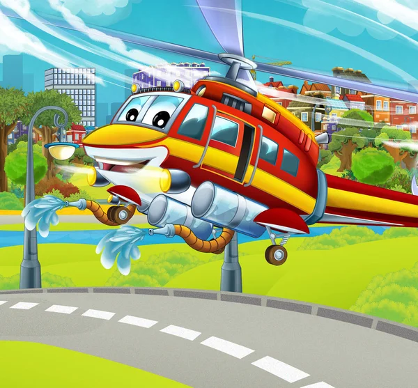 Cartoon helikopterlandningsplats nära parken — Stockfoto