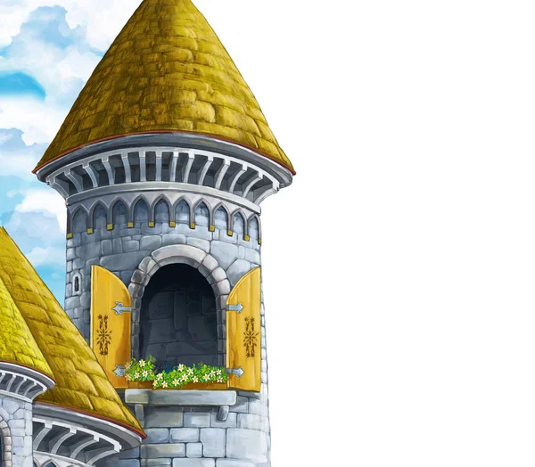 Tecknad Saga Scen Med Castle Tower Illustration För Barn — Stockfoto