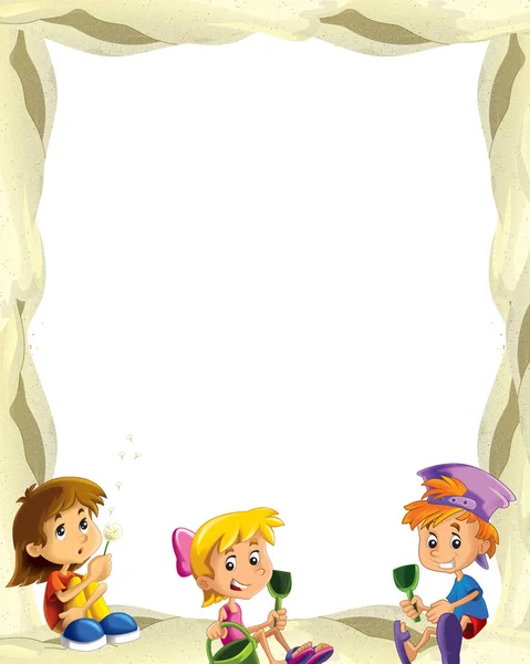 Cartoon sand frame with children