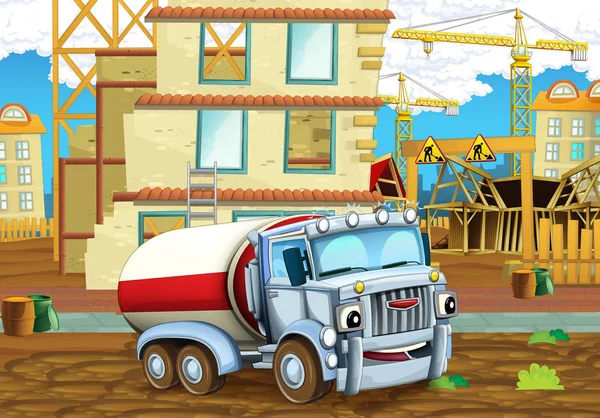 Budowy z ciężki samochód ciężarowy cysterna — Zdjęcie stockowe
