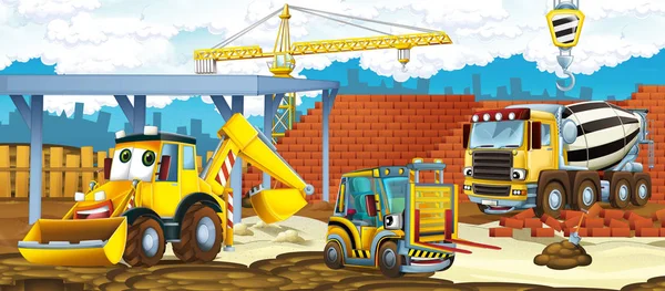 Local de construção com diferentes máquinas pesadas — Fotografia de Stock