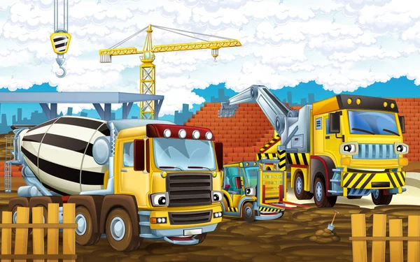 Local de construção com diferentes máquinas pesadas — Fotografia de Stock