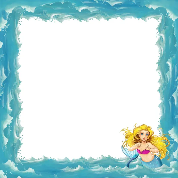 Cartoon sea frame with mermaid — Stock Photo, Image