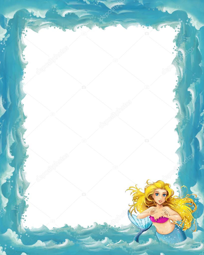 Cartoon sea frame with mermaid