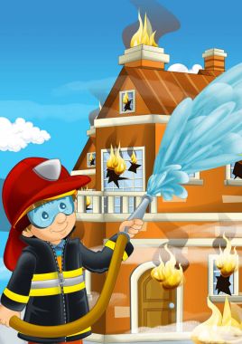 İtfaiyeci yanan bina yakınındaki 