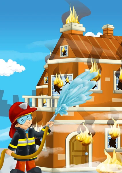 Fireman Near Burning Building - Stock Image - Everypixel