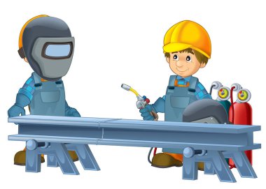 Çelik kiriş önünde inşaat işçileri 