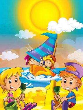 Deniz ya da okyanus plaj oynayan çocuklar