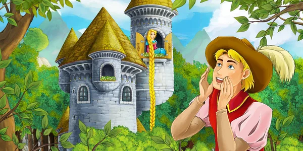 Мультфильм средневековая сцена принца и принцессы — стоковое фото