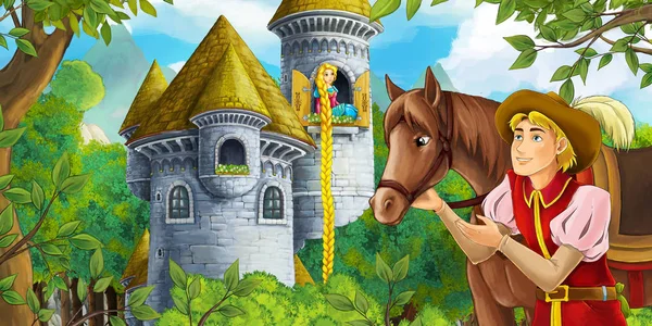 Cartoon medeltida skådeplatsen för en prins och prinsessa — Stockfoto