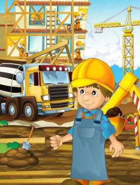 İnşaat site farklı işçilerin işlerini yapma