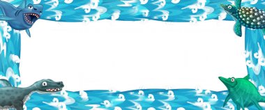 Dalgalar çerçeve ile hayvan ve dinozorlar ile su
