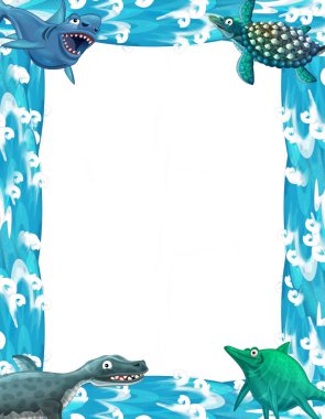 Dalgalar çerçeve ile hayvan ve dinozorlar ile su