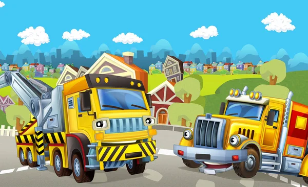 Kreskówka ładunków oraz holowania samochodów ciężarowych — Zdjęcie stockowe