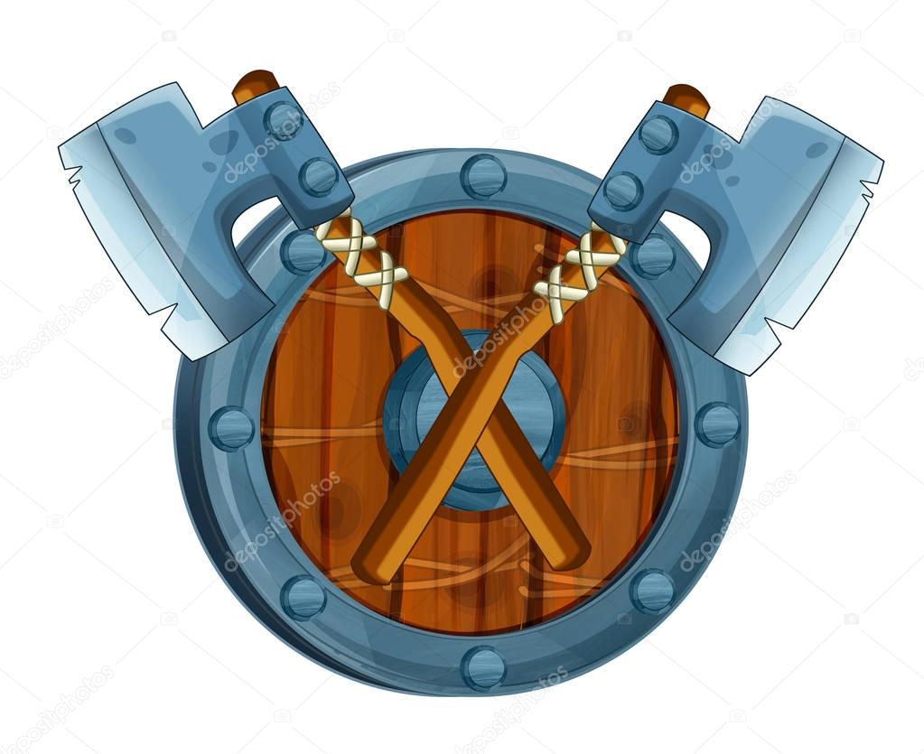 crossed axes on a shield