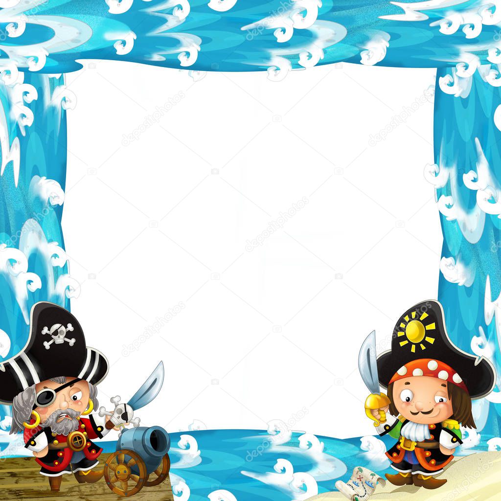 Water with waves frame with fighting pirates