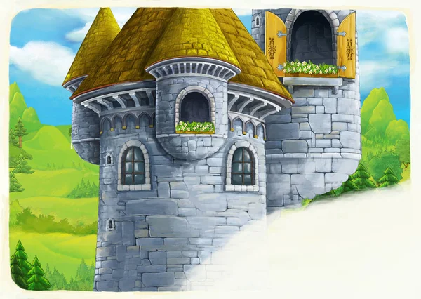 Мультяшна сцена з вежами замку — стокове фото