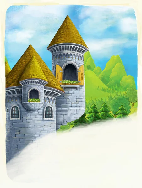 Cena dos desenhos animados com torres do castelo — Fotografia de Stock